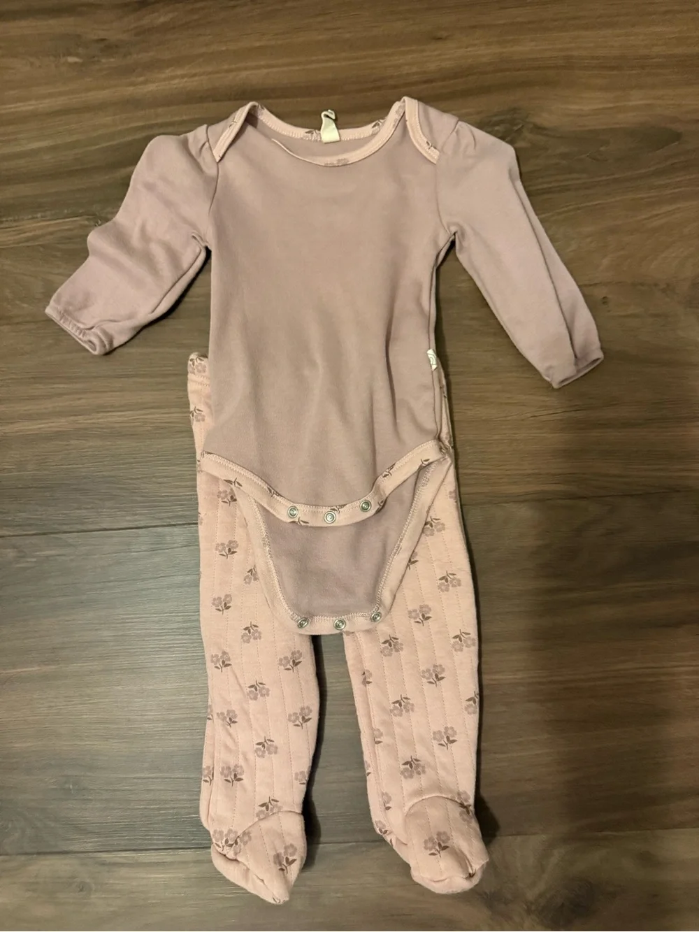 Soft Dusty Pink Long-Sleeve Baby One-Piece with Footed Pants